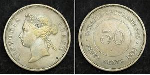 50 Cent Straits Settlements (1826 - 1946) Plata Victoria (1819 - 1901)