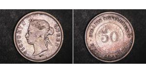 50 Cent Straits Settlements (1826 - 1946) Plata Victoria (1819 - 1901)