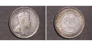 50 Cent Straits Settlements (1826 - 1946) Plata Eduardo VII (1841-1910)