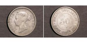 50 Cent Straits Settlements (1826 - 1946) Plata Victoria (1819 - 1901)