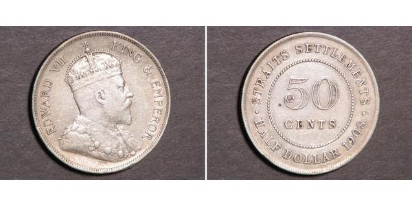 50 Cent Straits Settlements (1826 - 1946) Plata Eduardo VII (1841-1910)