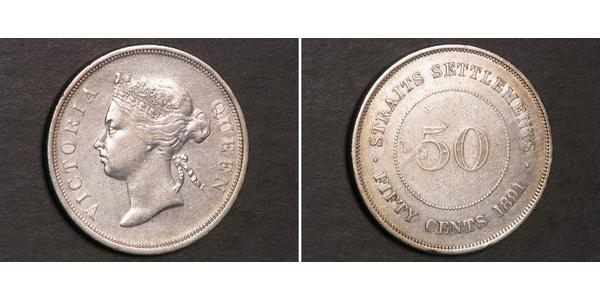 50 Cent Straits Settlements (1826 - 1946) Plata Victoria (1819 - 1901)