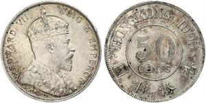 50 Cent Hongkong Silber Eduard VII (1841-1910)