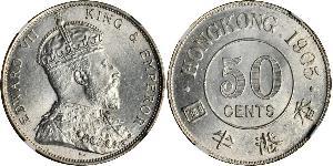 50 Cent Hongkong Silber Eduard VII (1841-1910)