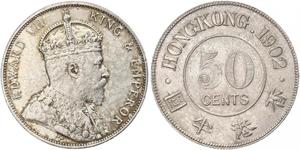 50 Cent Hongkong Silber Eduard VII (1841-1910)