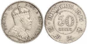 50 Cent Hongkong Silber Eduard VII (1841-1910)