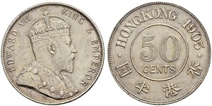 50 Cent Hongkong Silber Eduard VII (1841-1910)