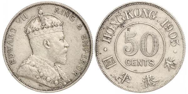 50 Cent Hongkong Silber Eduard VII (1841-1910)