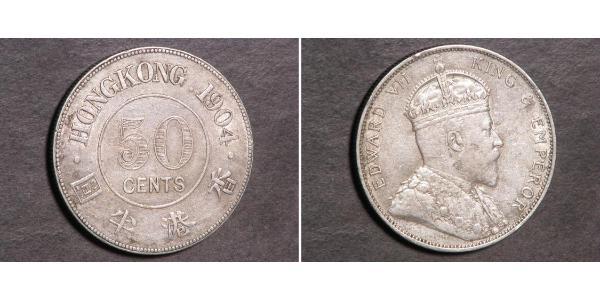 50 Cent Hongkong Silber Eduard VII (1841-1910)