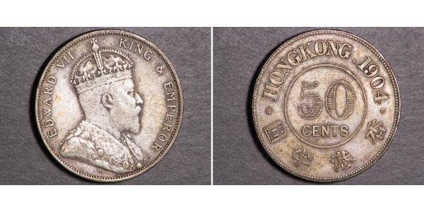 50 Cent Hongkong Silber Eduard VII (1841-1910)