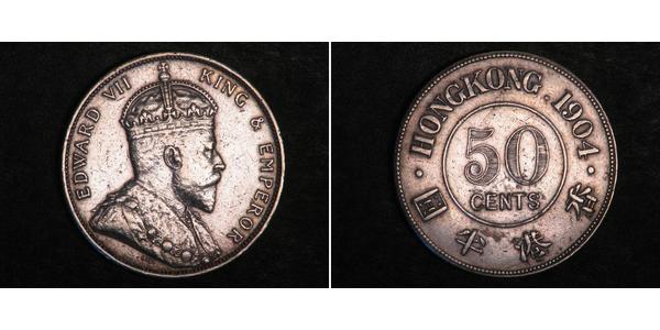 50 Cent Hongkong Silber Eduard VII (1841-1910)