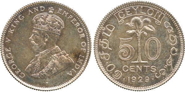 50 Cent Sri Lanka Silber George V (1865-1936)