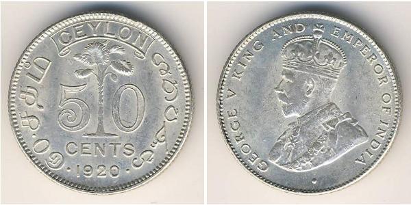 50 Cent Sri Lanka/Ceylon Silver George V of the United Kingdom (1865-1936)