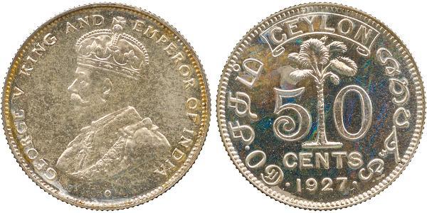 50 Cent Sri Lanka/Ceylon Silver George V of the United Kingdom (1865-1936)