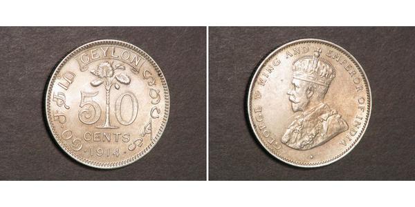 50 Cent Sri Lanka/Ceylon Silver George V of the United Kingdom (1865-1936)