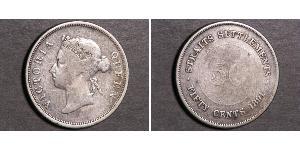 50 Cent Straits Settlements (1826 - 1946) Silver Victoria (1819 - 1901)