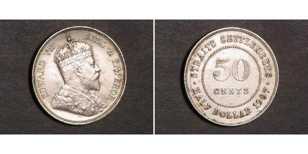 50 Cent Straits Settlements (1826 - 1946) Silver Edward VII (1841-1910)