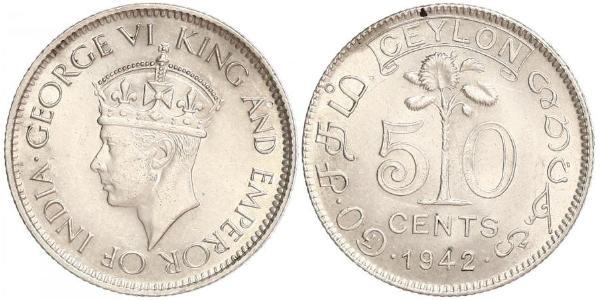 50 Cent Sri Lanka/Ceylon  George VI (1895-1952)