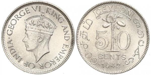 50 Cent Sri Lanka/Ceylon  乔治六世 (1895-1952)