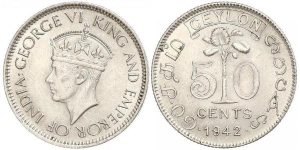 50 Cent Sri Lanka/Ceylon  George VI (1895-1952)