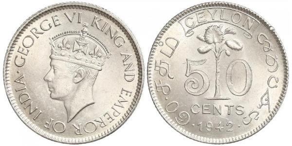 50 Cent Sri Lanka/Ceylon  乔治六世 (1895-1952)