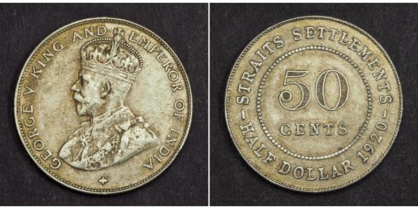 50 Cent 海峡殖民地 銀 乔治五世  (1865-1936)