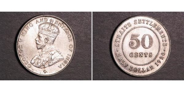 50 Cent 海峡殖民地 銀 乔治五世  (1865-1936)