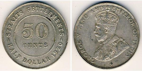 50 Cent 海峡殖民地 銀 乔治五世  (1865-1936)