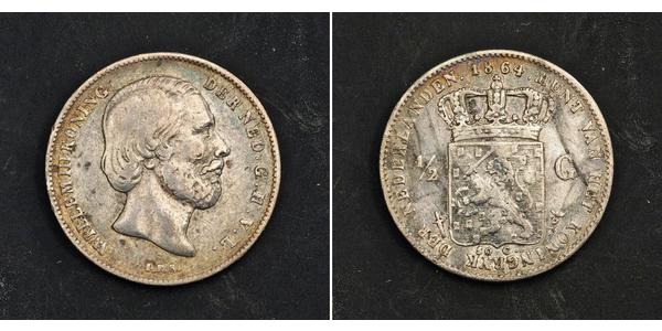 50 Cent / 1/2 Gulden Reino de los Países Bajos (1815 - ) Plata Guillermo III de los Países Bajos