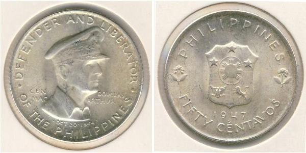 50 Centavo Philippines Argent Douglas MacArthur (1880 - 1964) 