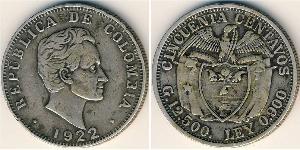 50 Centavo Republique de Colombie (1886 - ) Argent 