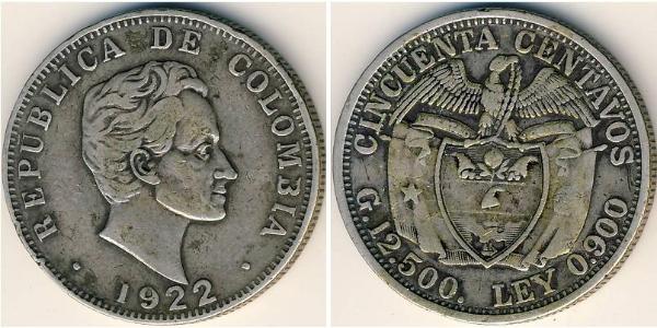 50 Centavo Colombia (1886 - ) Argento 