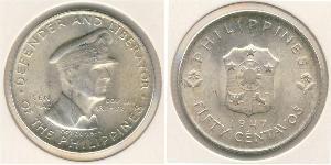 50 Centavo Filippine Argento Douglas MacArthur (1880 - 1964) 