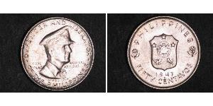 50 Centavo Filippine Argento Douglas MacArthur (1880 - 1964) 