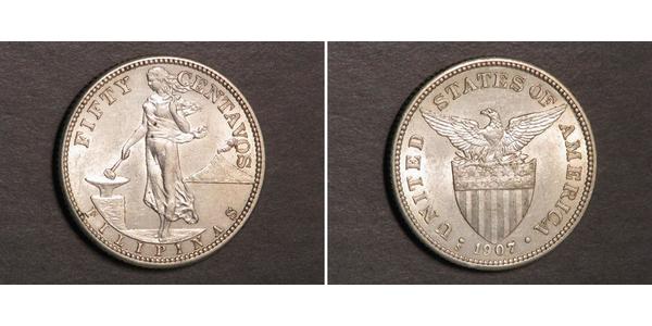 50 Centavo Filippine Argento 