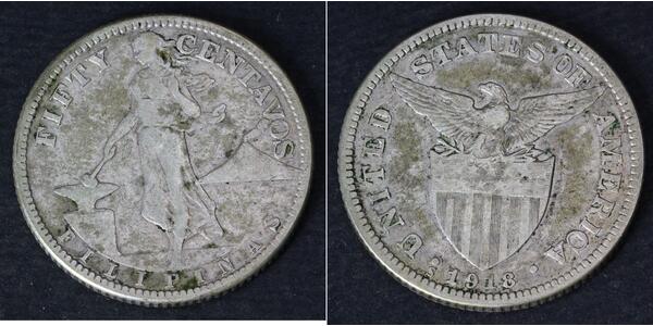 50 Centavo Filippine Argento 
