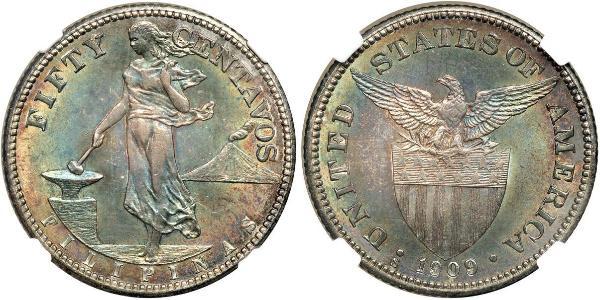 50 Centavo Filippine Argento 