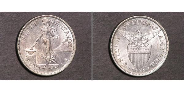 50 Centavo Filippine Argento 