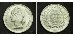 50 Centavo Prima repubblica portoghese (1910 - 1926) Argento 