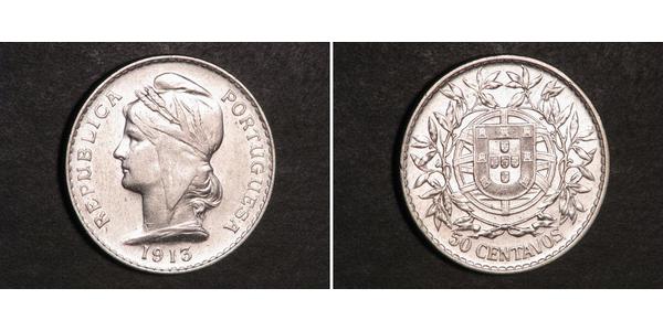 50 Centavo Prima repubblica portoghese (1910 - 1926) Argento 