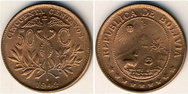 50 Centavo Bolivia (1825 - ) Bronce 