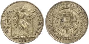 50 Centavo Première République portugaise (1910 - 1926) Bronze/Aluminium 