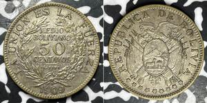 50 Centavo Bolivia (1825 - ) Plata 