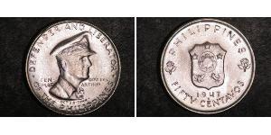 50 Centavo Filipinas Plata Douglas MacArthur (1880 - 1964) 