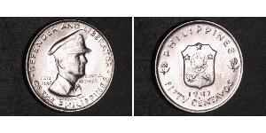 50 Centavo Filipinas Plata Douglas MacArthur (1880 - 1964) 