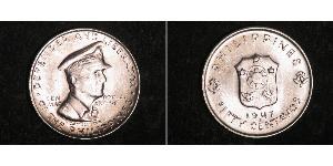 50 Centavo Filipinas Plata Douglas MacArthur (1880 - 1964) 