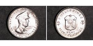 50 Centavo Filipinas Plata Douglas MacArthur (1880 - 1964) 