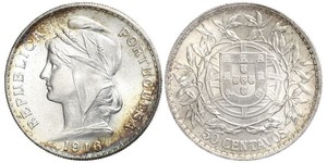 50 Centavo Primera República Portuguesa (1910 - 1926) Plata 