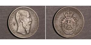 50 Centavo Segundo Imperio Mexicano (1864 - 1867) Plata Maximilian I of Mexico (1832 - 1867)