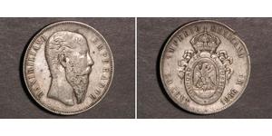 50 Centavo Segundo Imperio Mexicano (1864 - 1867) Plata Maximilian I of Mexico (1832 - 1867)